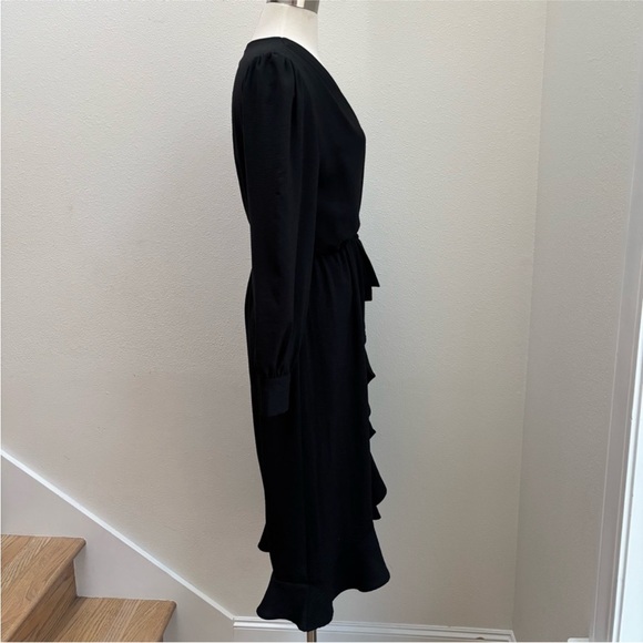 Wrap Ruffle Midi Dress Fraiche By J Long Sleeve Flounce V Neck Black Size Medium - Picture 8 of 12